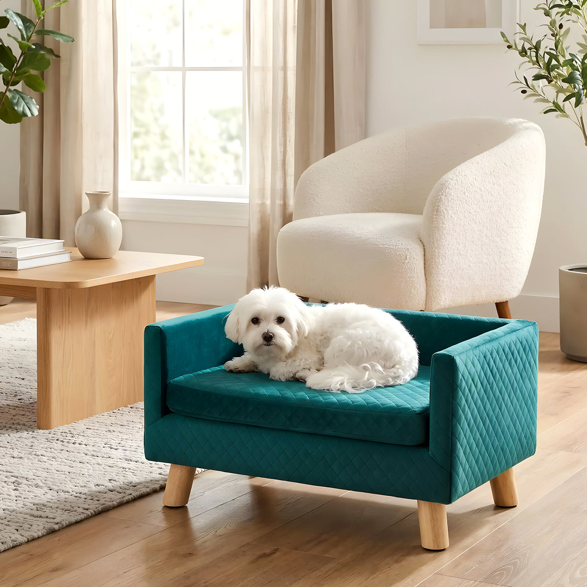 Fauteuil cocon bleu canard pour petit chien