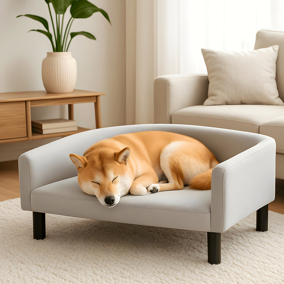 Fauteuil contemporain en velours gris clair pour chien