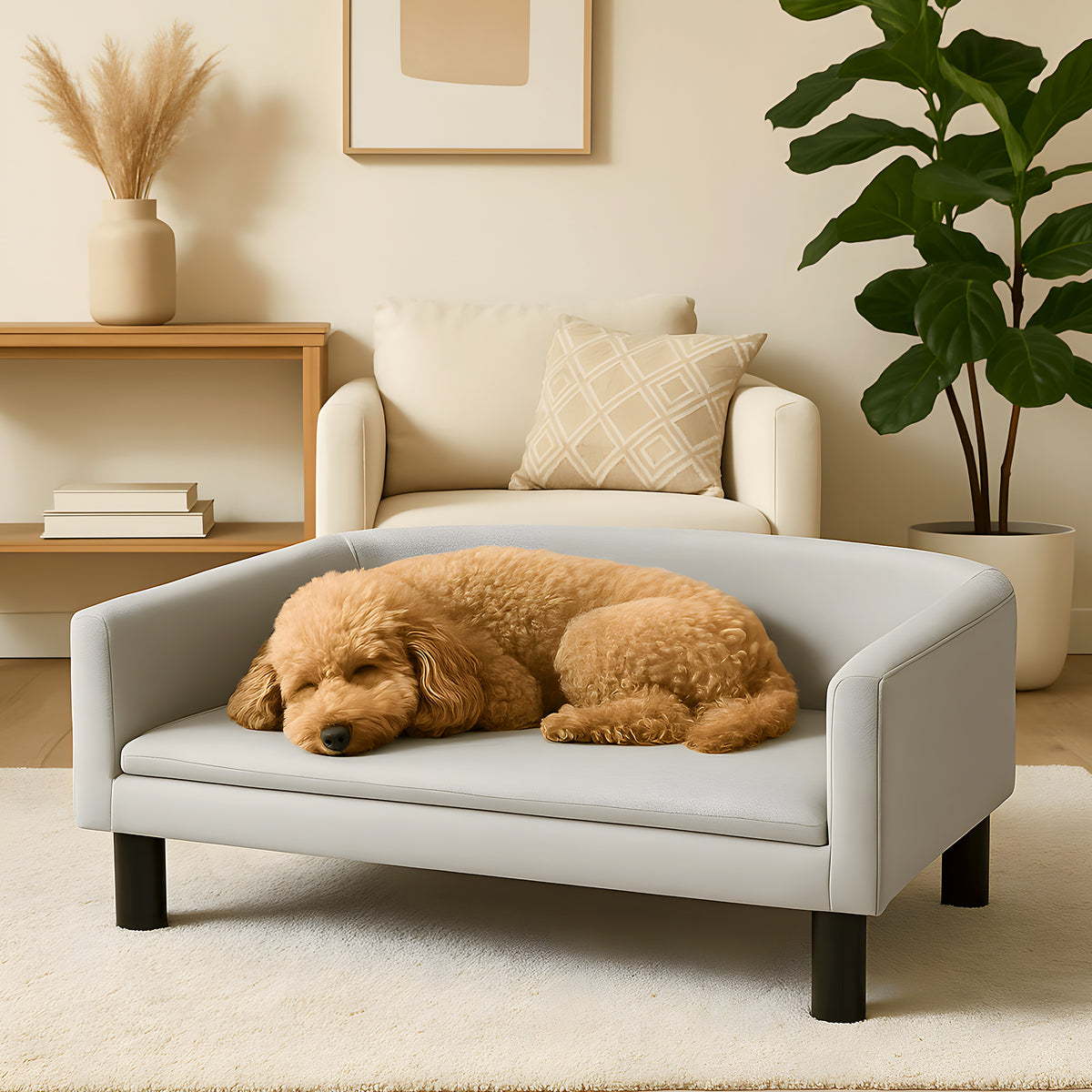 Fauteuil contemporain en velours gris clair pour chien