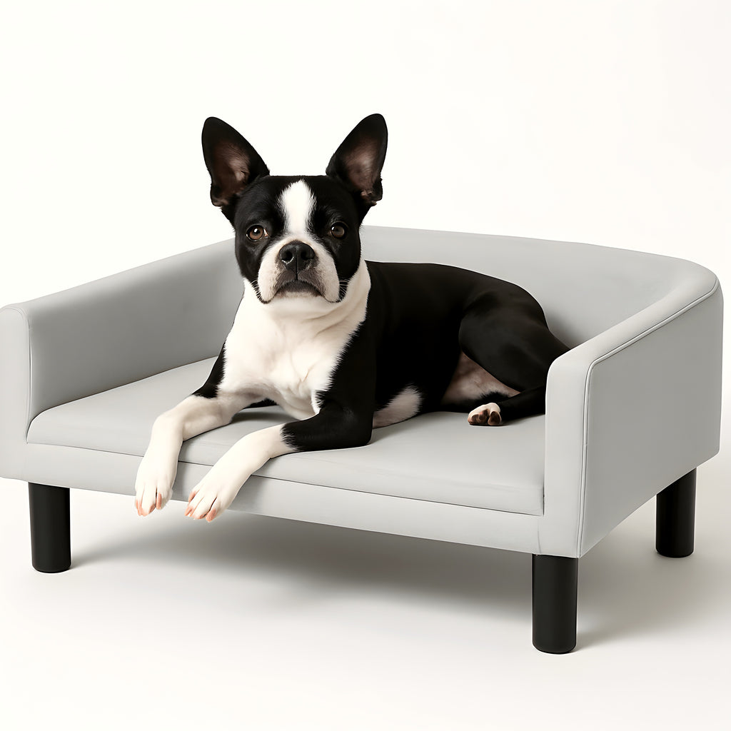 Fauteuil contemporain en velours gris clair pour chien