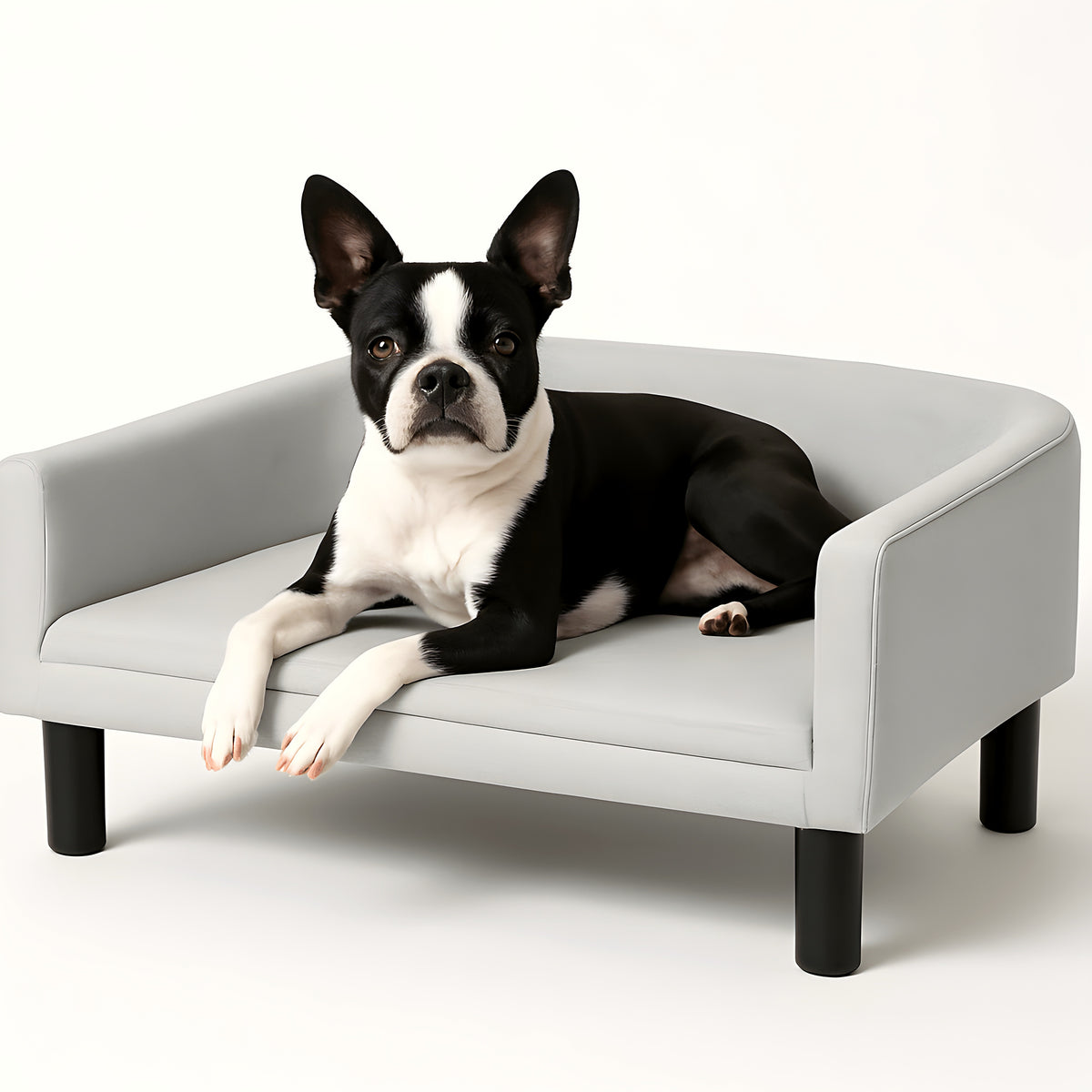 Fauteuil contemporain en velours gris clair pour chien