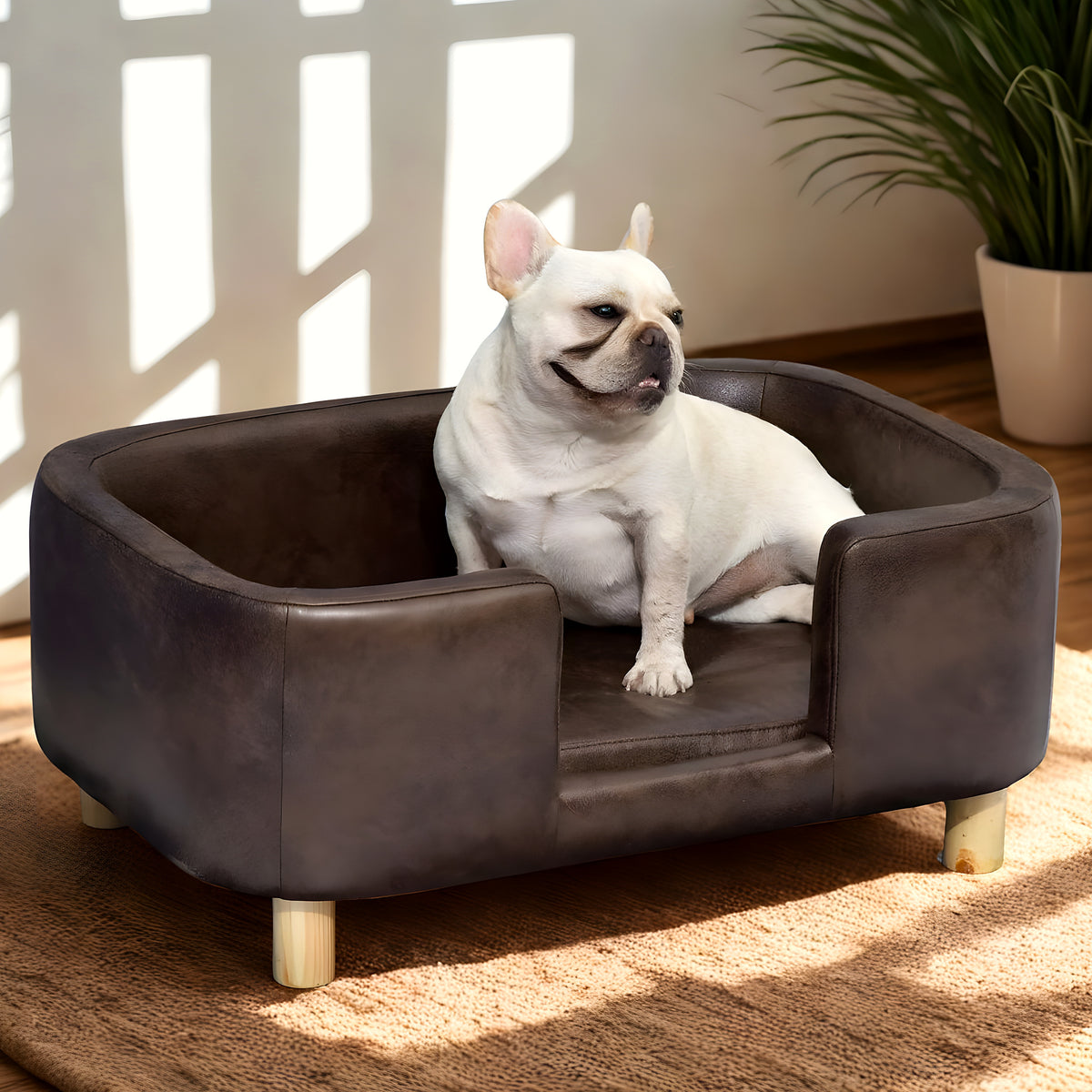 Fauteuil design en simili cuir chocolat pour petit chien