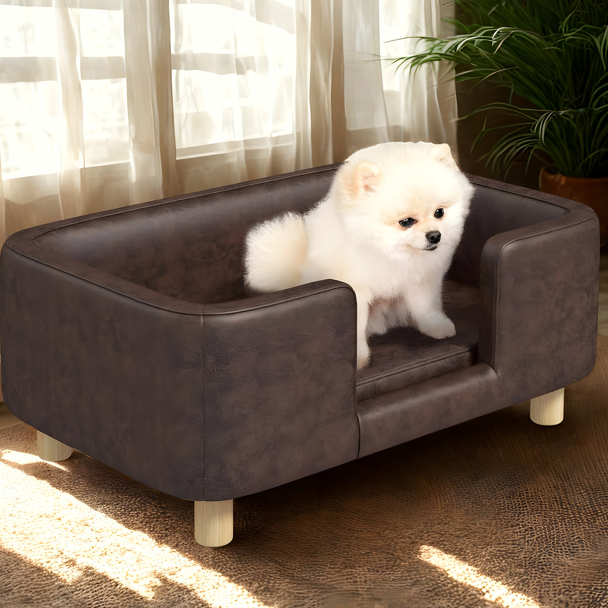Fauteuil design en simili cuir chocolat pour petit chien