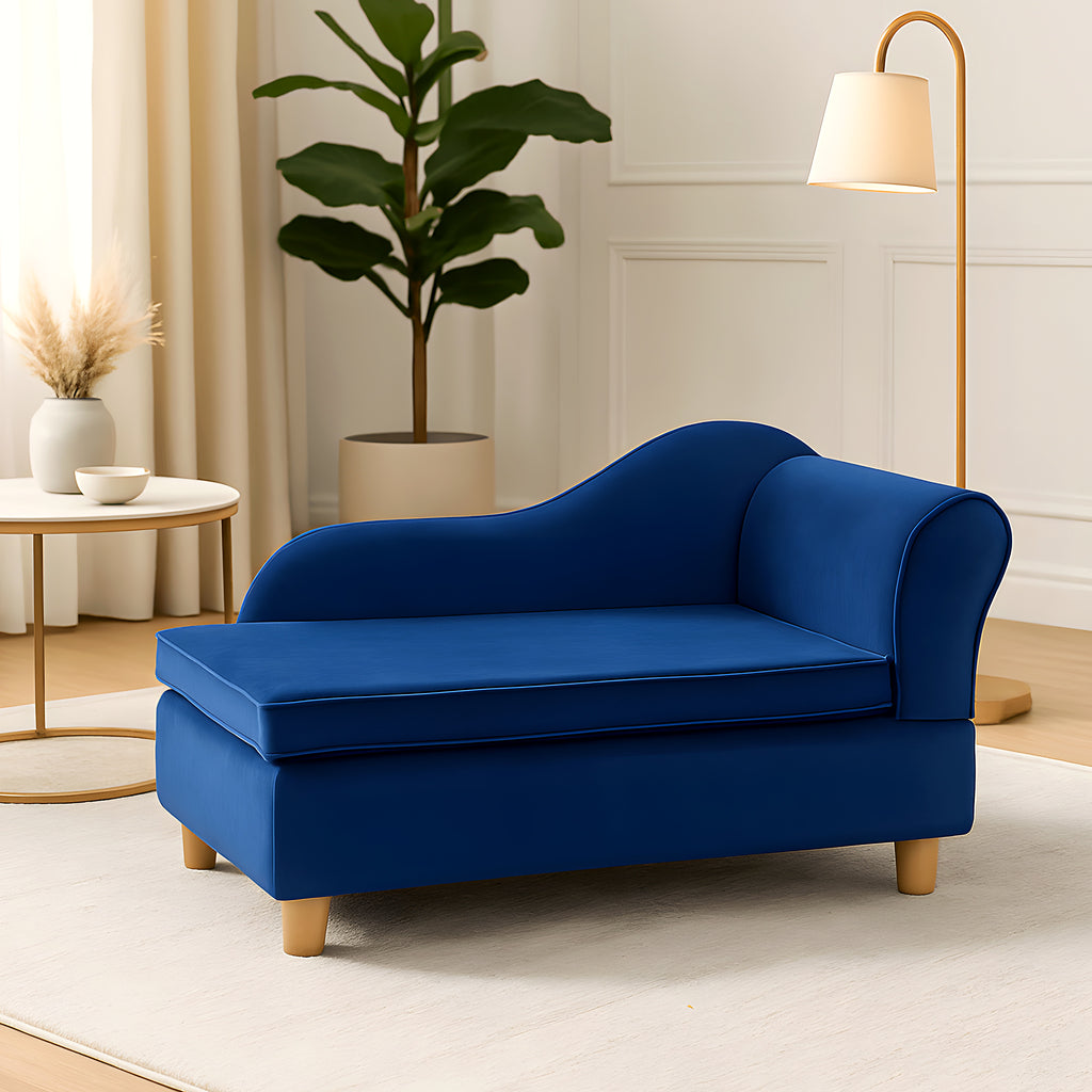 Fauteuil enveloppant bleu roi en velours pour petit chien