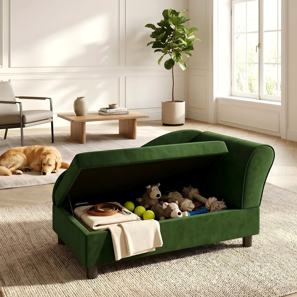 Fauteuil enveloppant vert olive en velours pour petit chien