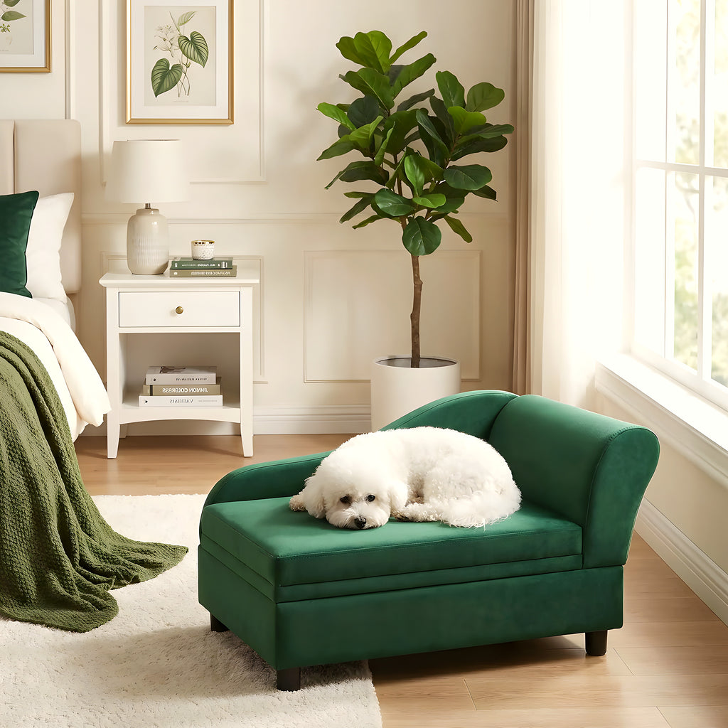 Fauteuil enveloppant vert olive en velours pour petit chien
