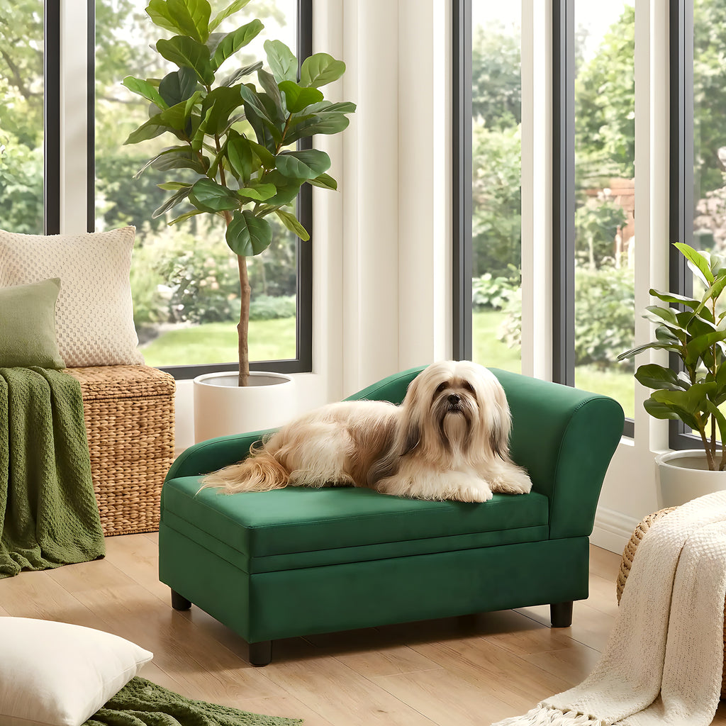 Fauteuil enveloppant vert olive en velours pour petit chien