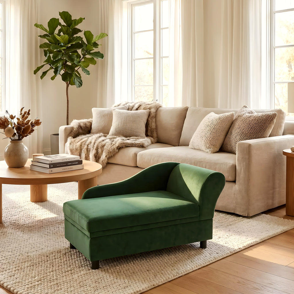 Fauteuil enveloppant vert olive en velours pour petit chien