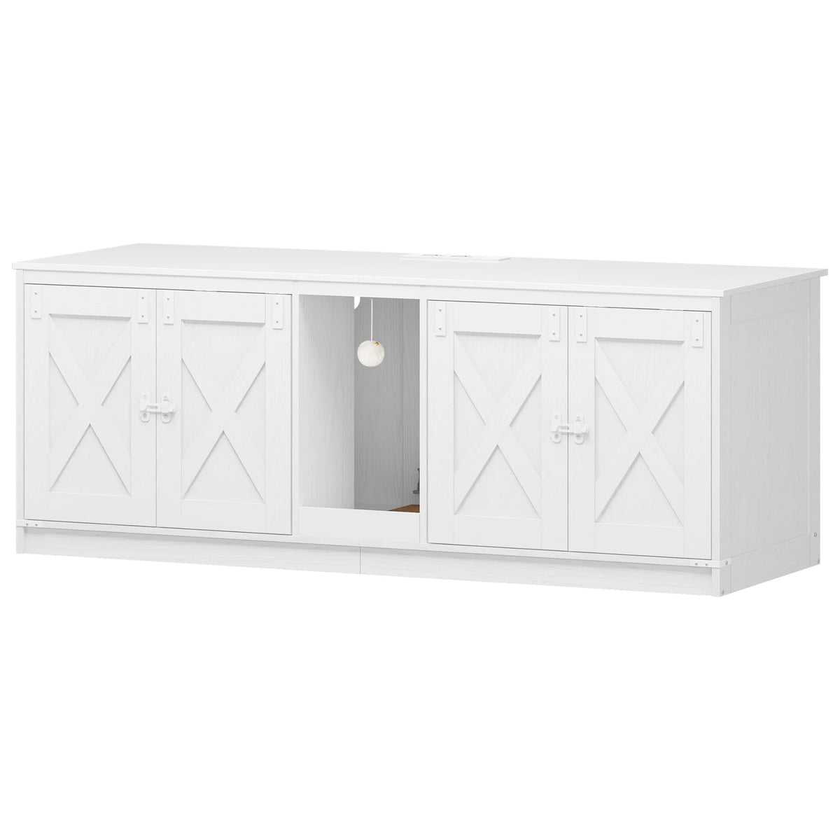 Armoire Pour Chat Avec Ports USB Et Prises, Bac À Litière Caché Pour 2 Chats, Maison Pour Chat D'Intérieur Avec Cloche Pour Chat