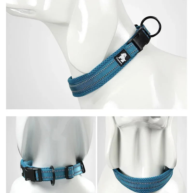 Collier Pour Chien  Réglable En Maille Rembourrée, Collier Pour Chien En Nylon Réfléchissant 3M, Durable Et Résistant Pour Toutes Les Races, Toutes Les Saisons, 8 Tailles
