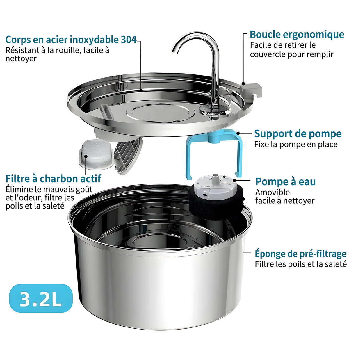 Fontaine inox 3L silencieuse