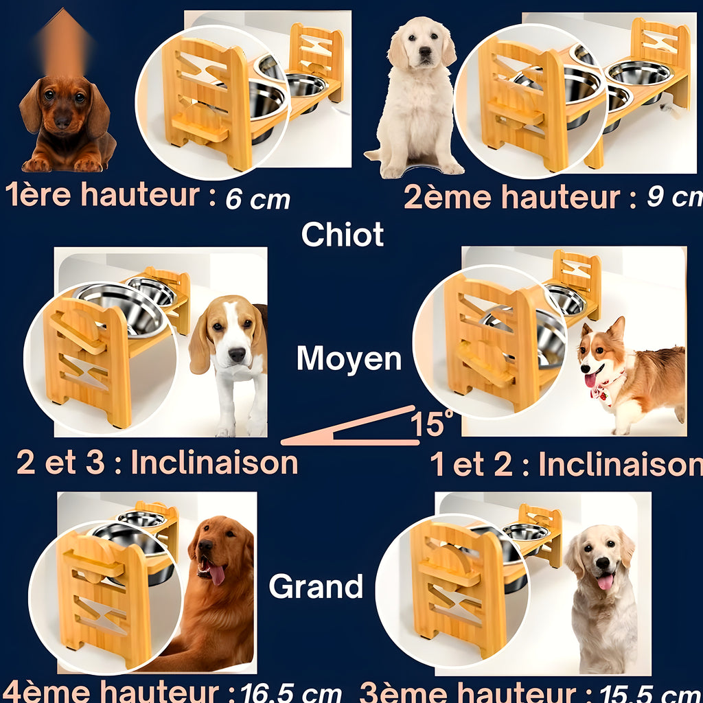 Gamelle surélevée inclinée en bambou pour chien