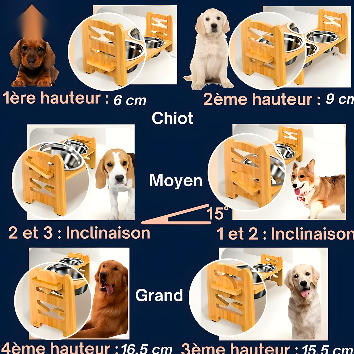 Gamelle surélevée inclinée en bambou pour chien