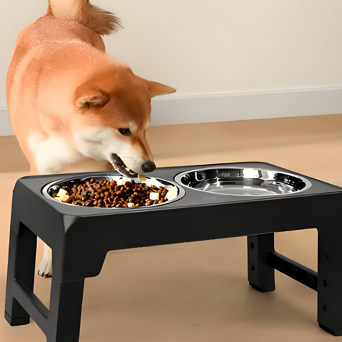 Gamelle surélevée pliable réglable avec 2 bols inox