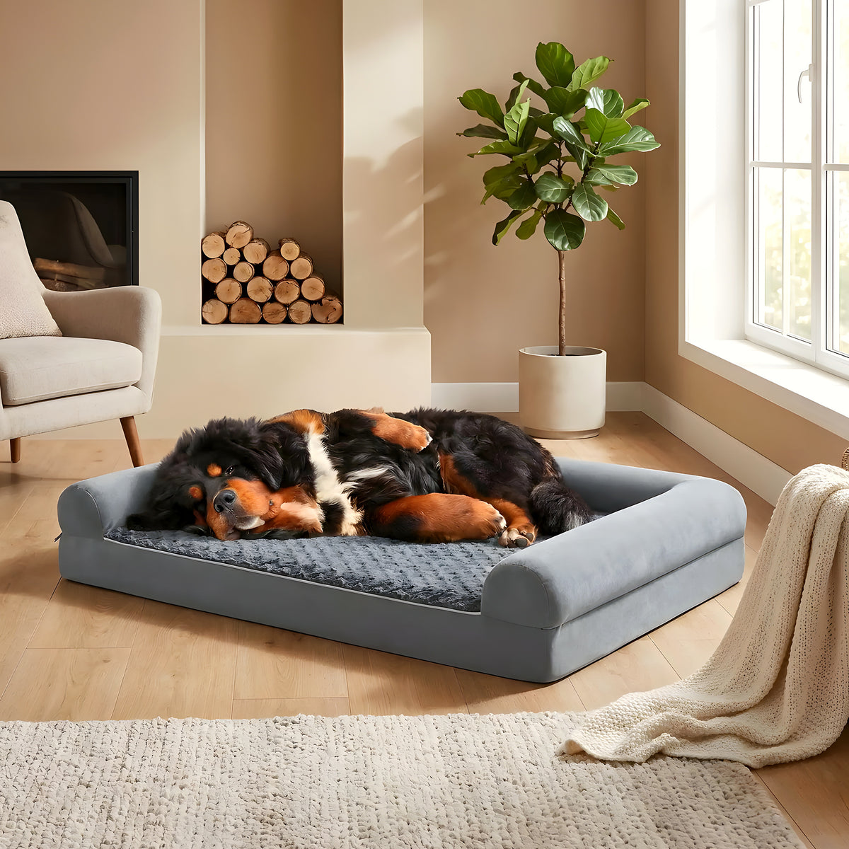 Grand lit orthopédique XXL en velours pour chien jusqu'à 68 kg