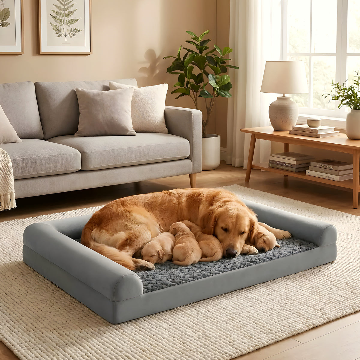 Grand lit orthopédique XXL en velours pour chien jusqu'à 68 kg