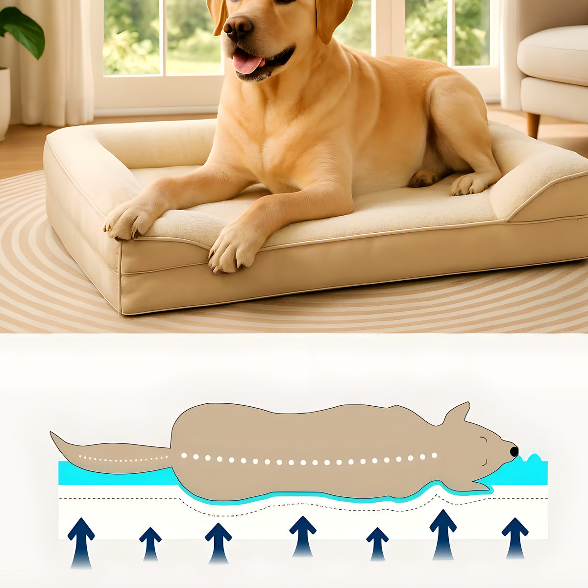 Grand panier orthopédique certifié OEKO-TEX pour chien