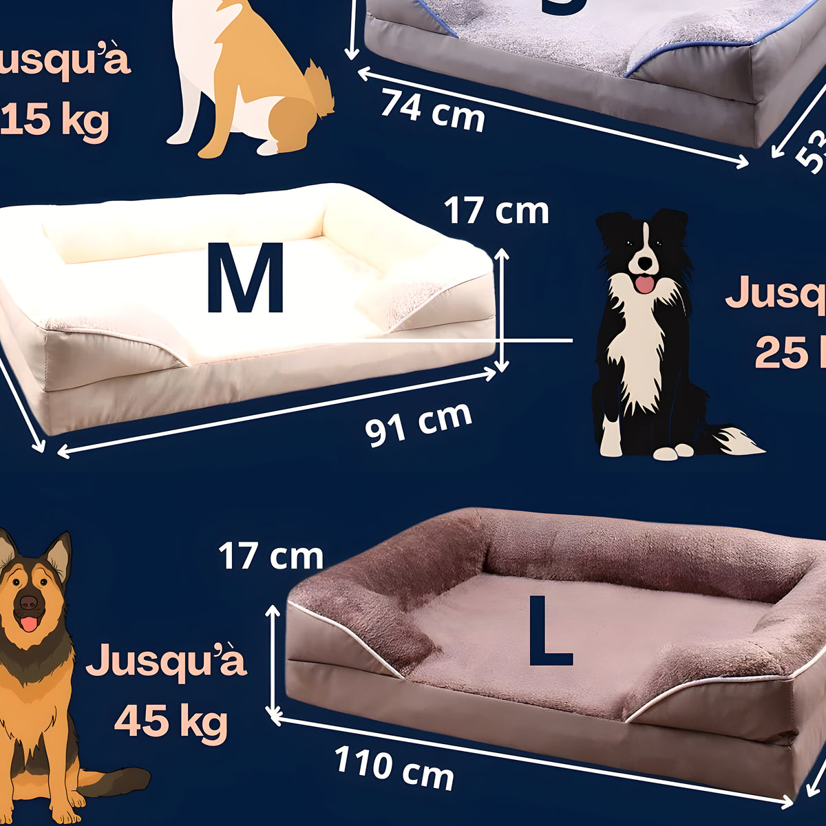 Grand panier orthopédique certifié OEKO-TEX pour chien