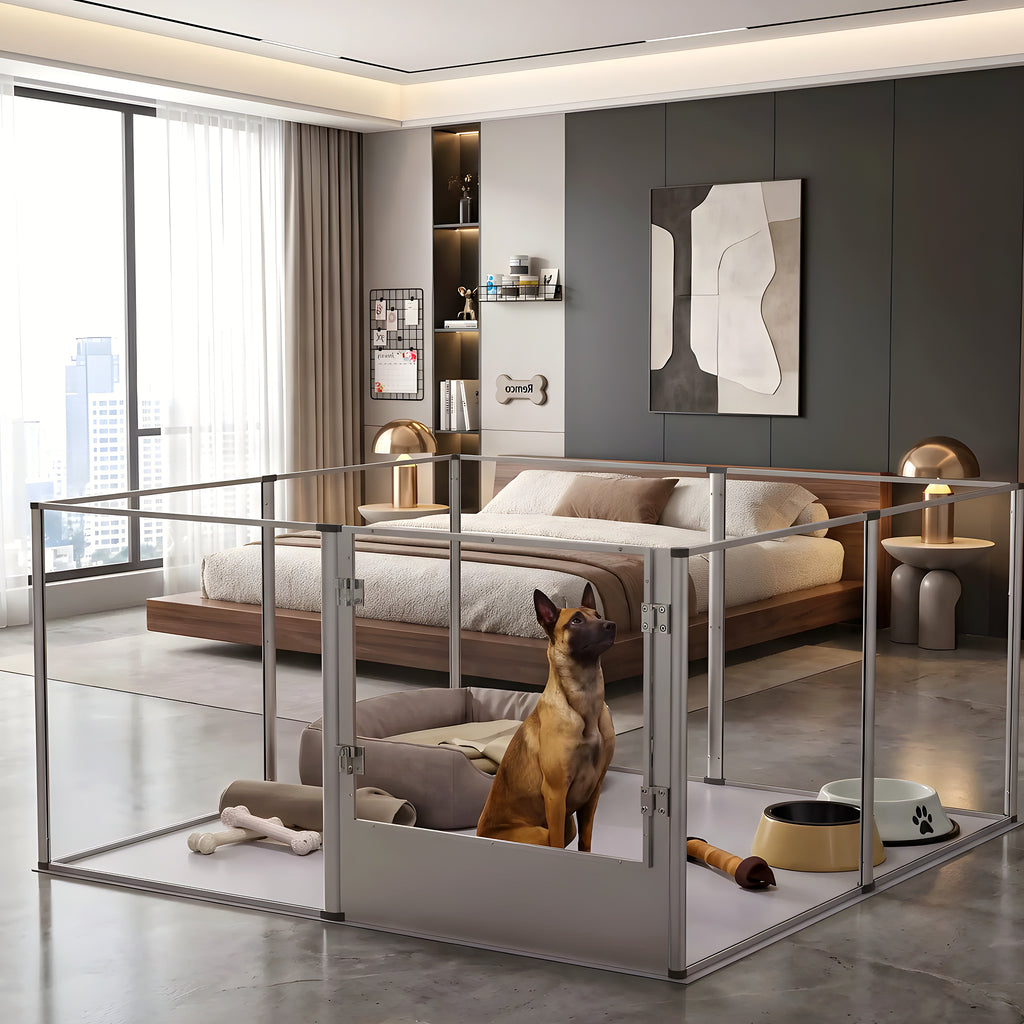 Grand parc transparent 132 x 132 cm pour chien