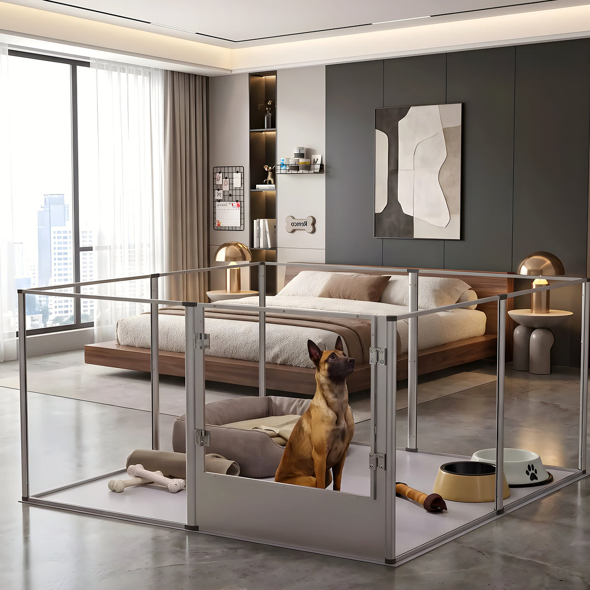 Grand parc transparent 132 x 132 cm pour chien