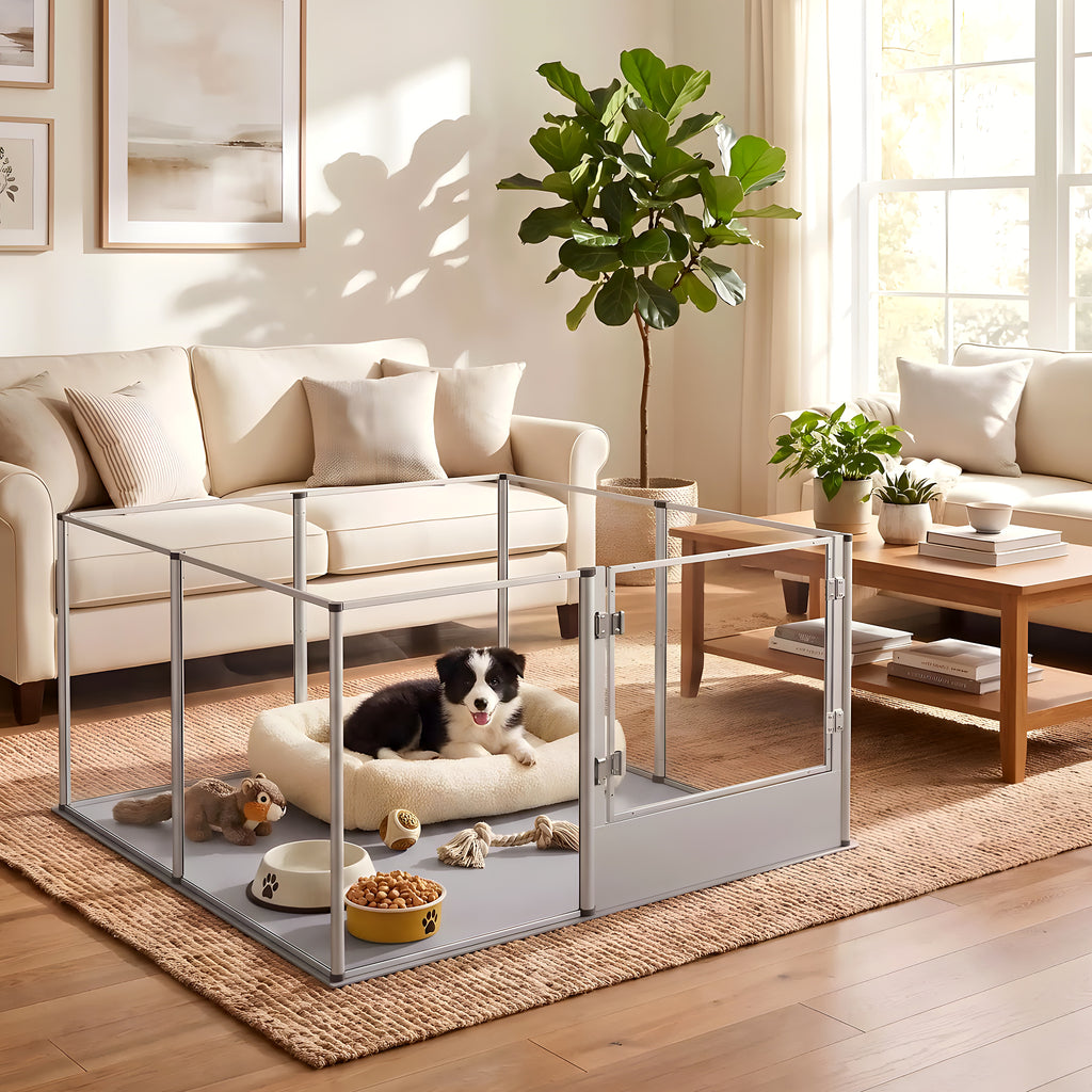Grand parc transparent 132 x 132 cm pour chien