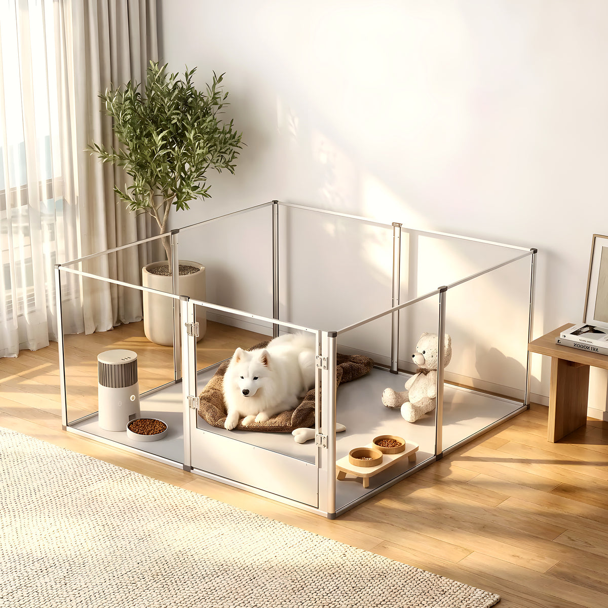Grand parc transparent 132 x 132 cm pour chien