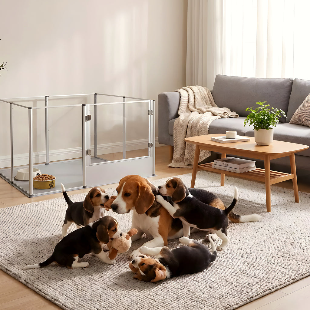 Grand parc transparent 132 x 132 cm pour chien