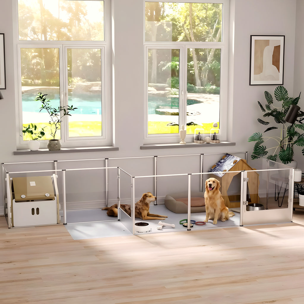 Grand parc transparent 132 x 132 cm pour chien