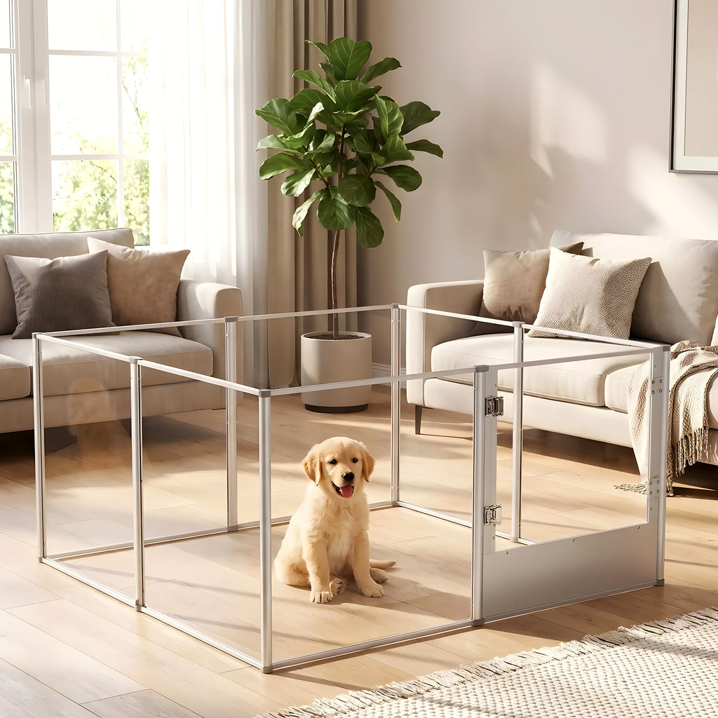 Grand parc transparent 132 x 132 cm pour chien