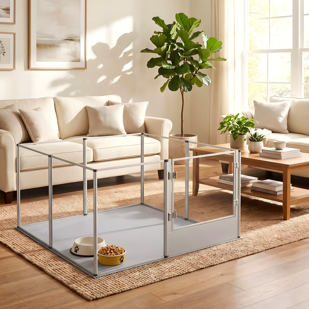 Grand parc transparent 132 x 132 cm pour chien