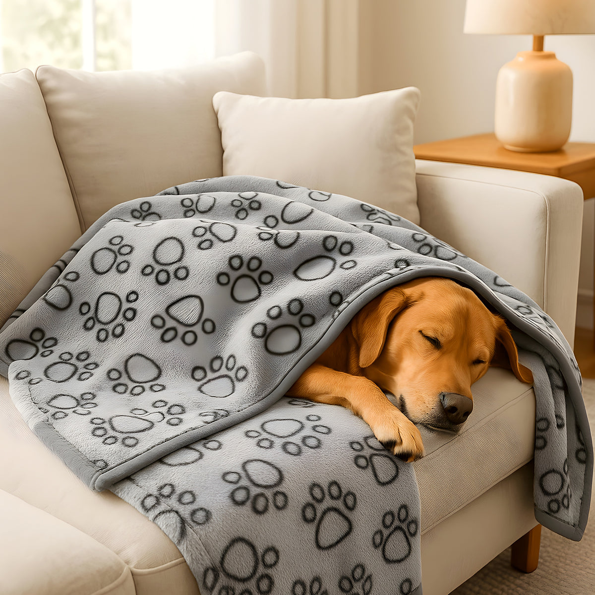 Grande couverture polaire motif pattes pour chien