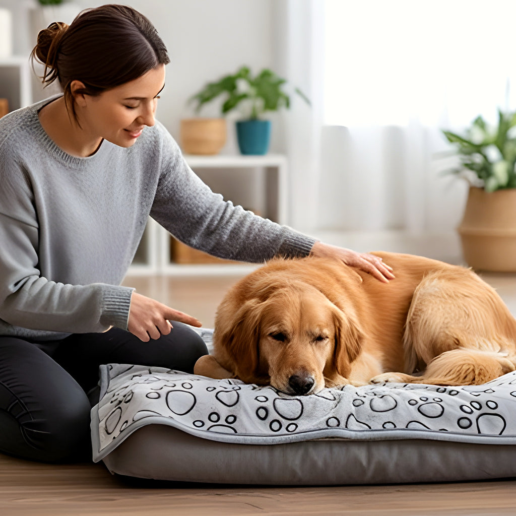 Grande couverture polaire motif pattes pour chien