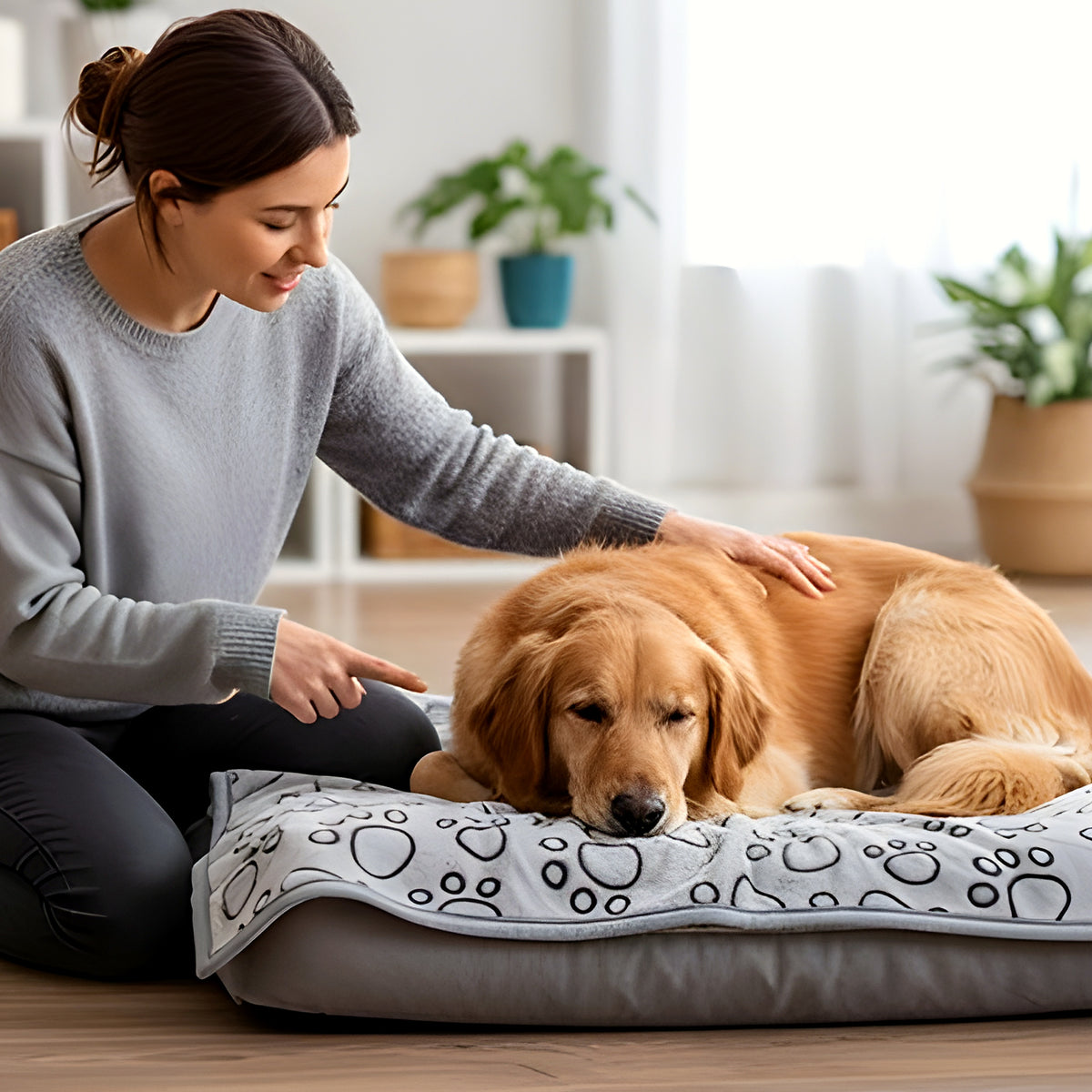 Grande couverture polaire motif pattes pour chien