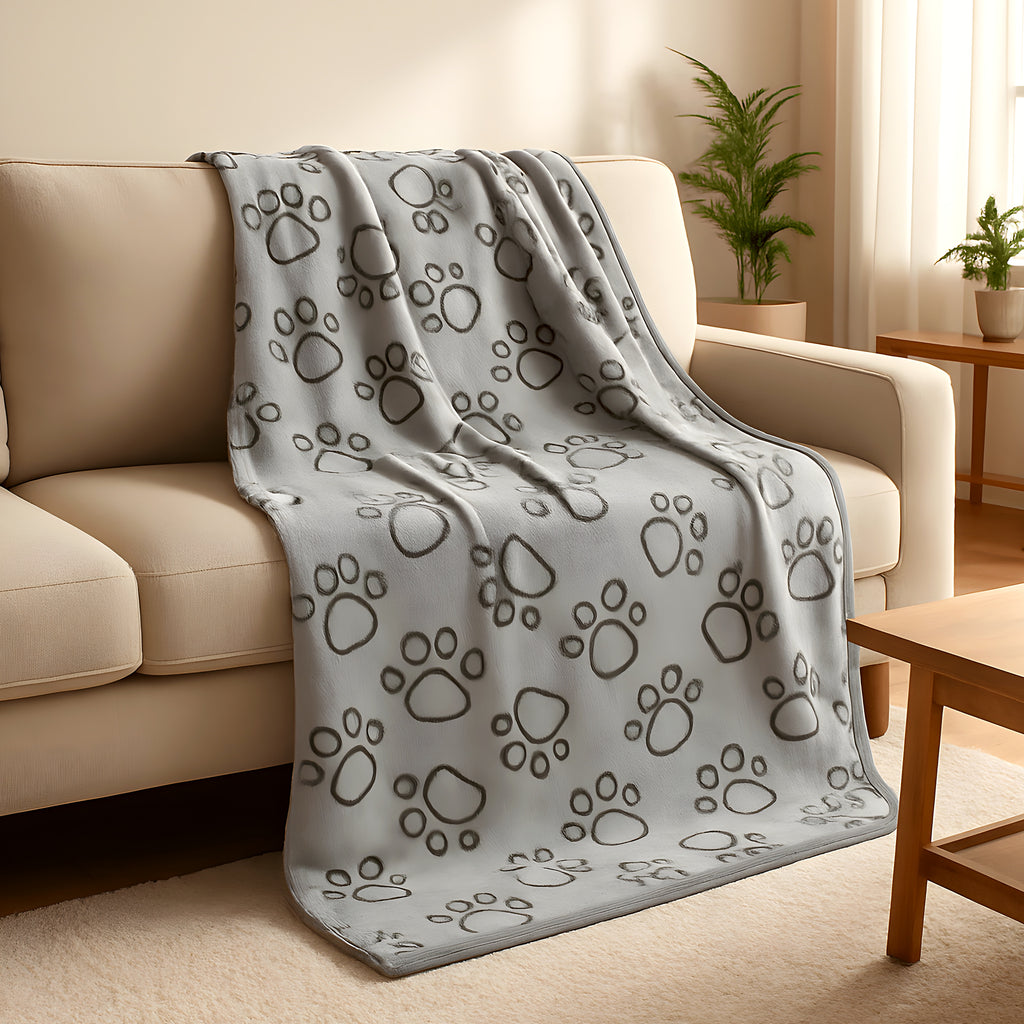 Grande couverture polaire motif pattes pour chien