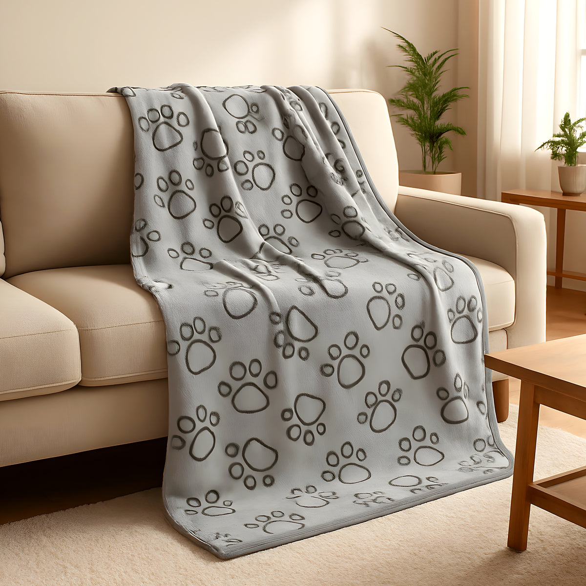 Grande couverture polaire motif pattes pour chien