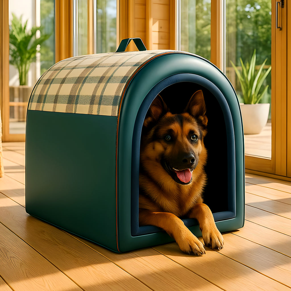 Grande niche XXL 2-en-1 écossaise ou marron pour chien