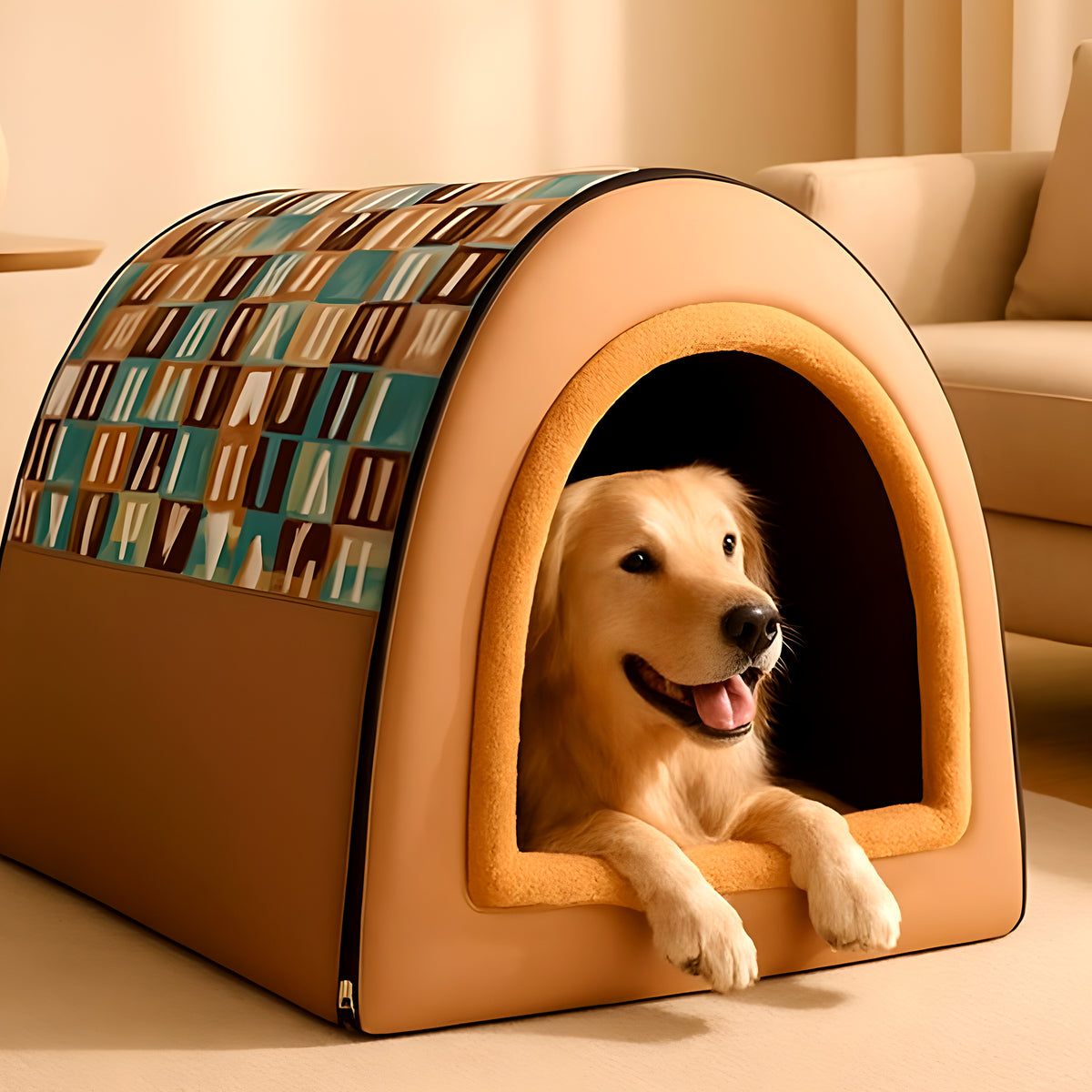 Grande niche XXL 2-en-1 écossaise ou marron pour chien