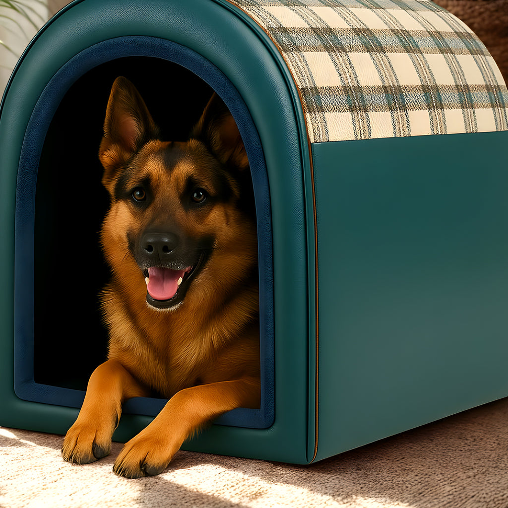 Grande niche XXL 2-en-1 écossaise ou marron pour chien