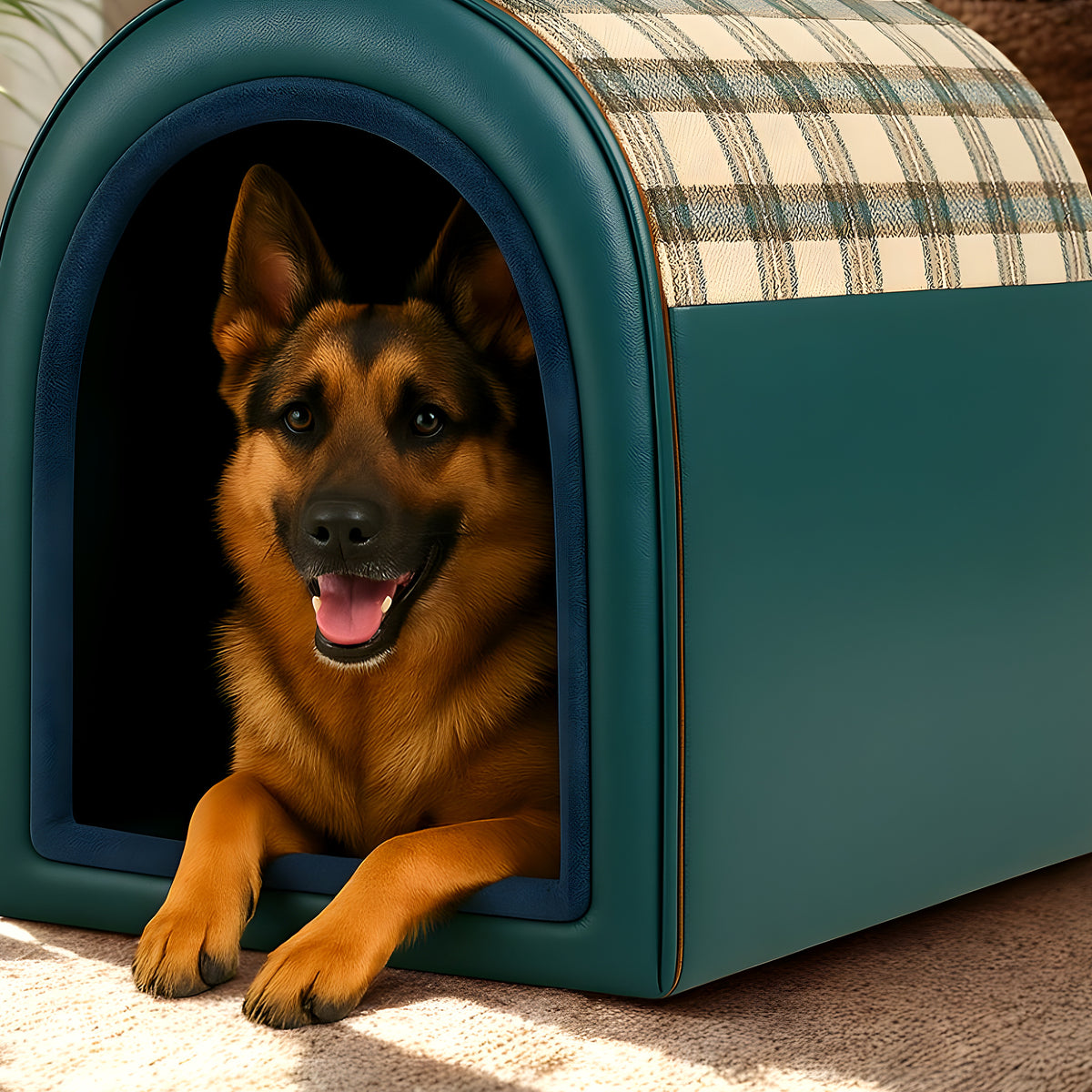 Grande niche XXL 2-en-1 écossaise ou marron pour chien