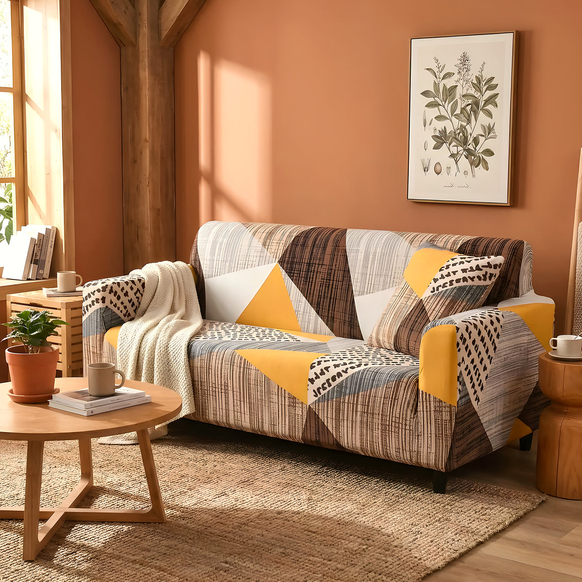 Housse de canapé élastique graphique jaune ou orange