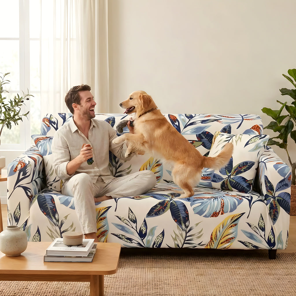 Housse de canapé élastique motif floral ou feuille