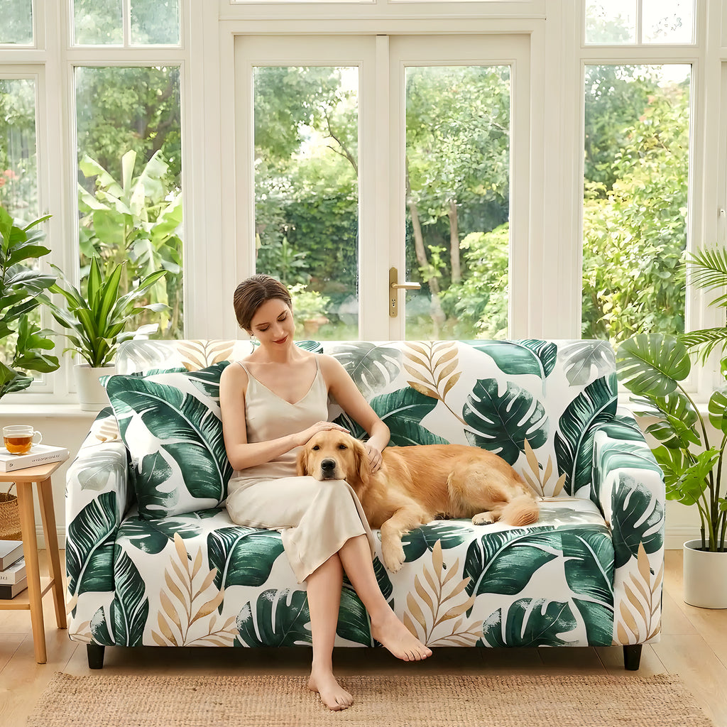Housse de canapé élastique motif floral ou feuille