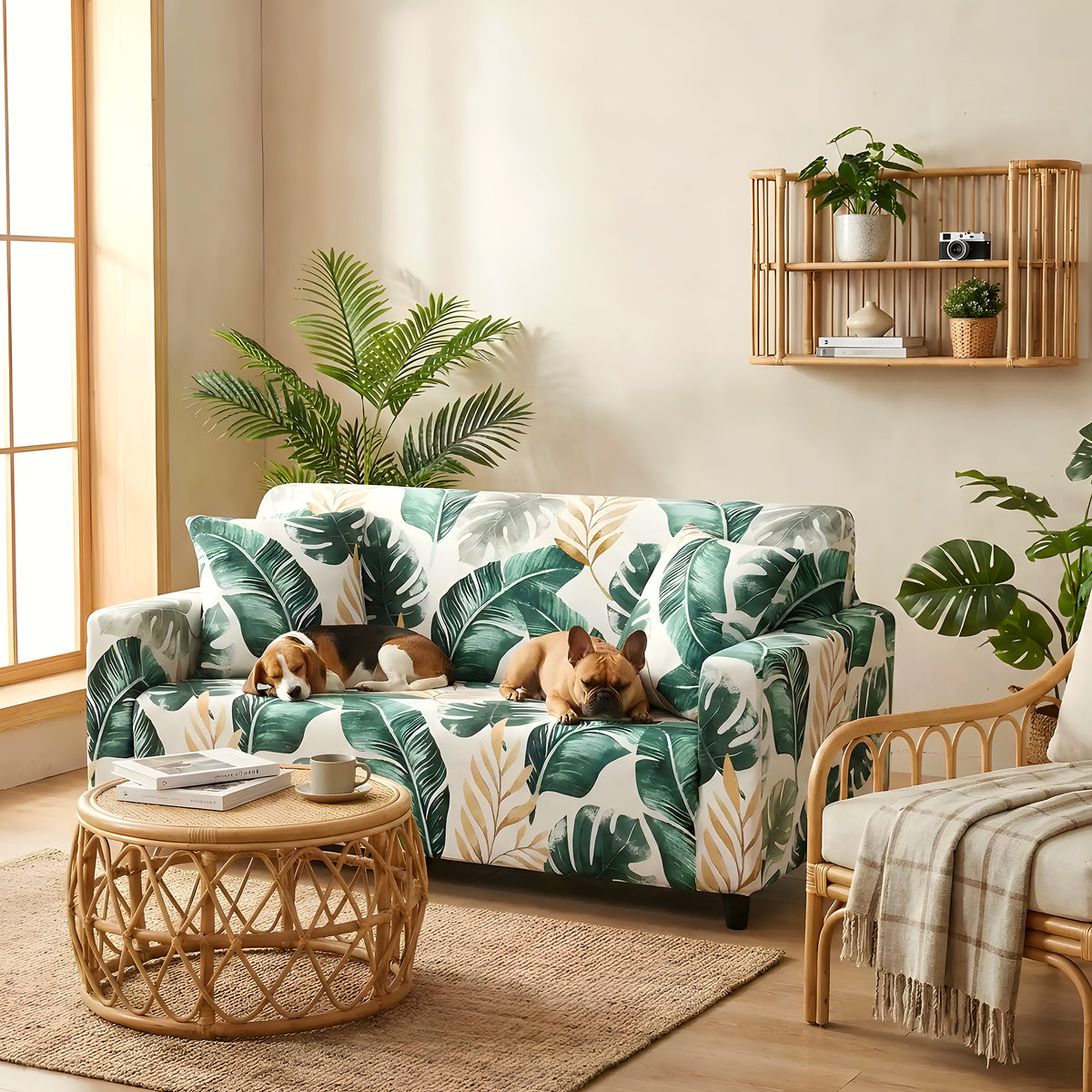 Housse de canapé élastique motif floral ou feuille