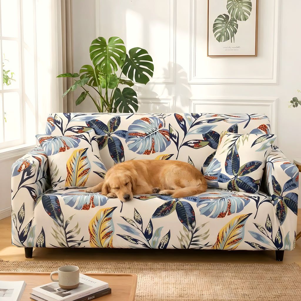 Housse de canapé élastique motif floral ou feuille