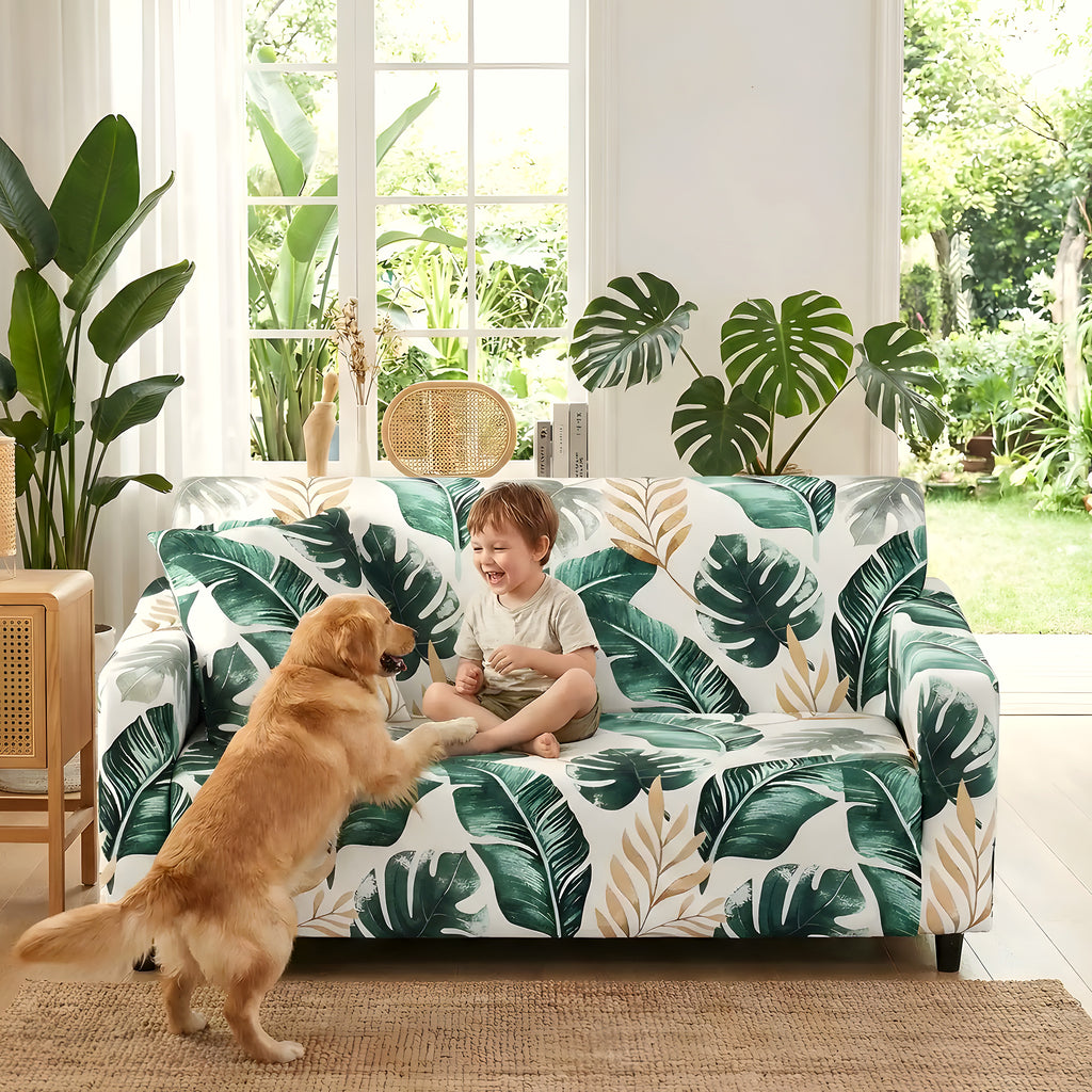 Housse de canapé élastique motif floral ou feuille