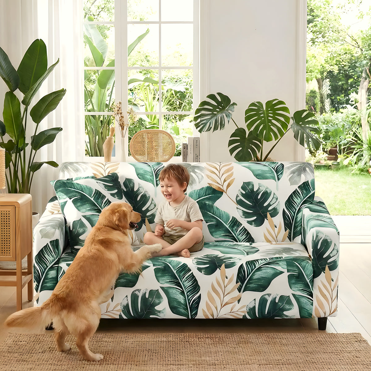 Housse de canapé élastique motif floral ou feuille
