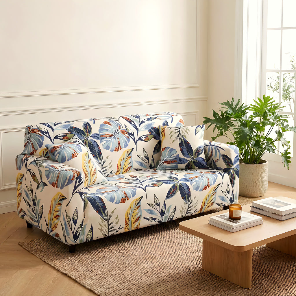 Housse de canapé élastique motif floral ou feuille