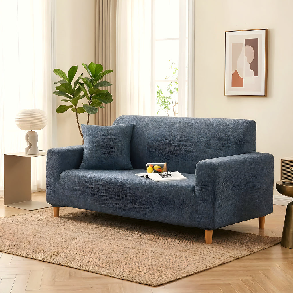 Housse de canapé élastique noir et blanc ou bleu jean
