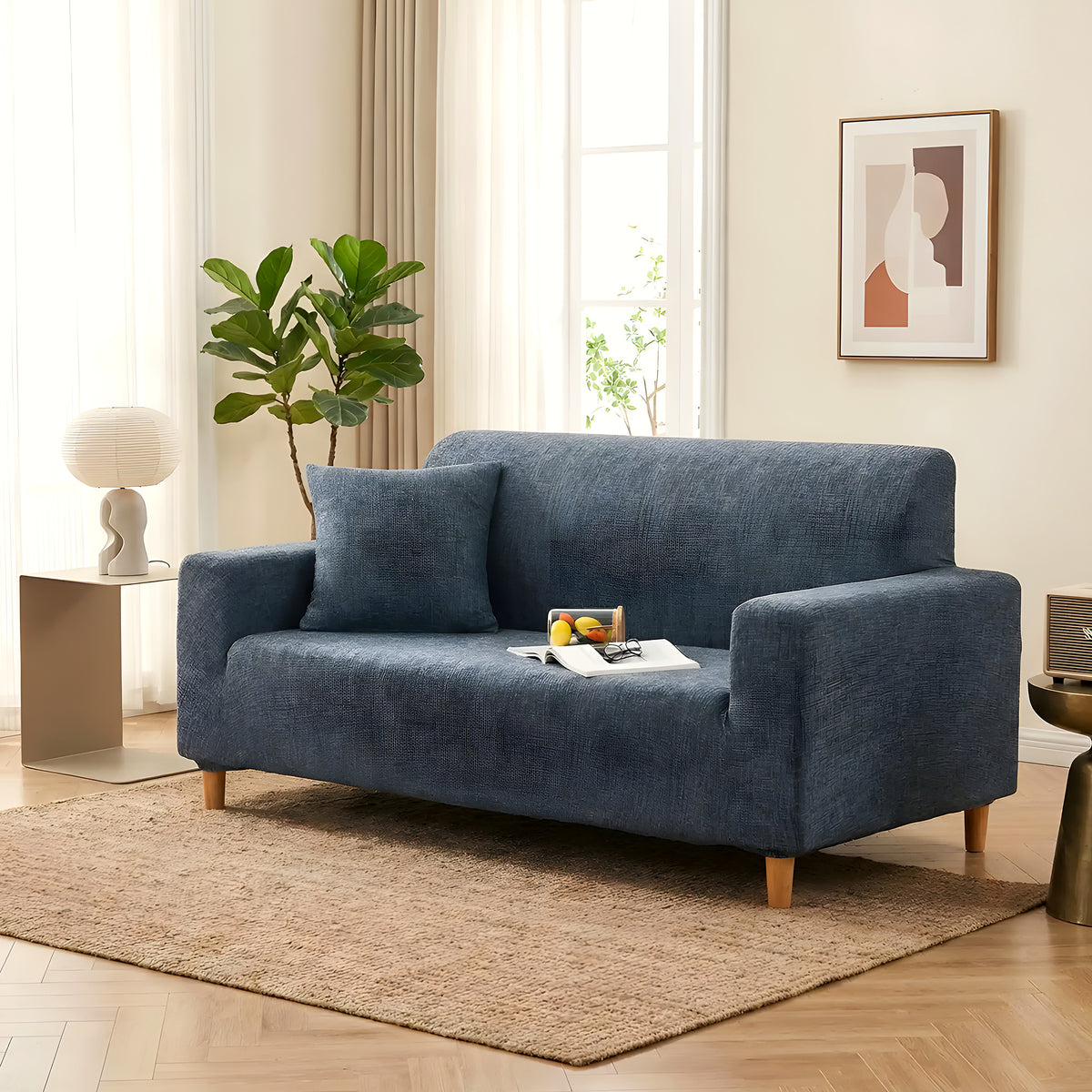 Housse de canapé élastique noir et blanc ou bleu jean