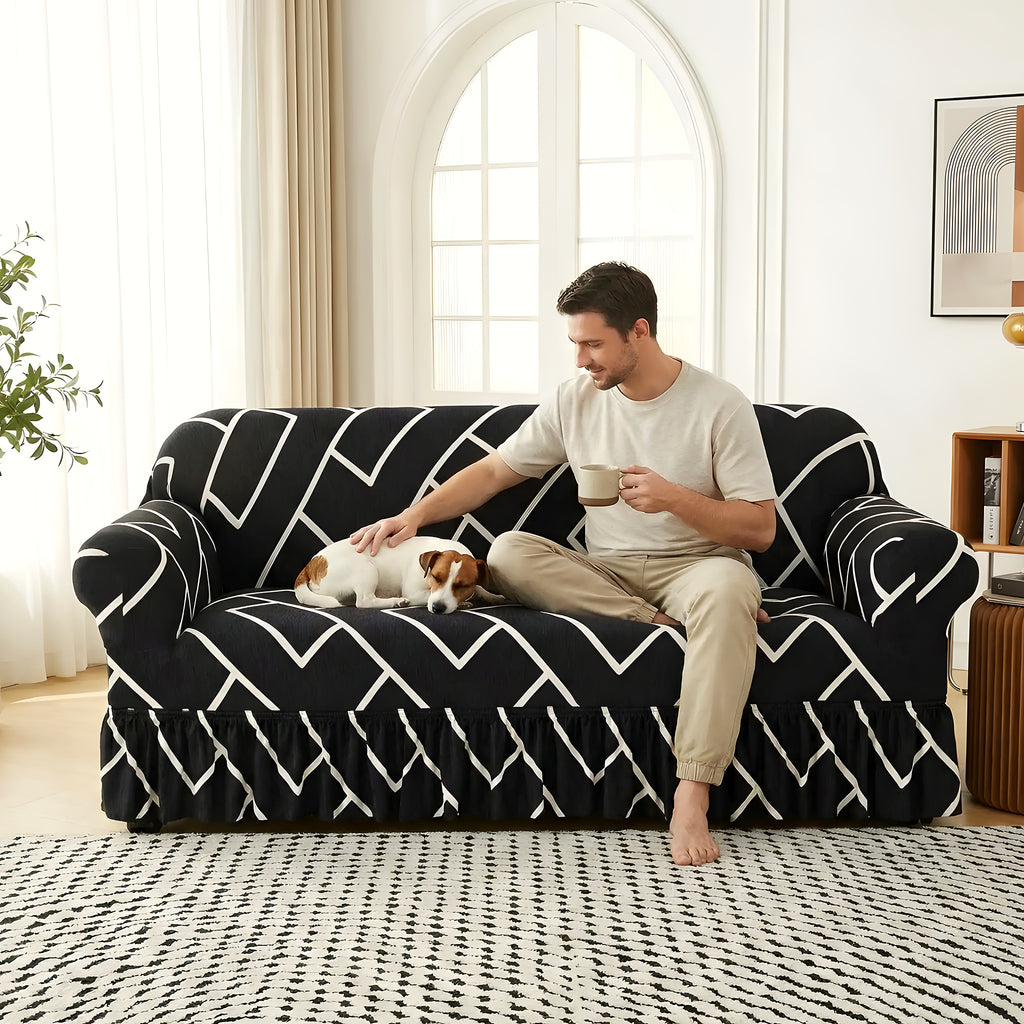 Housse de canapé élastique universelle, motifs noirs